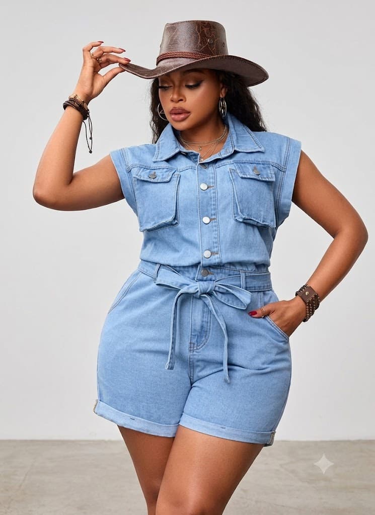 Combishort en denim léger