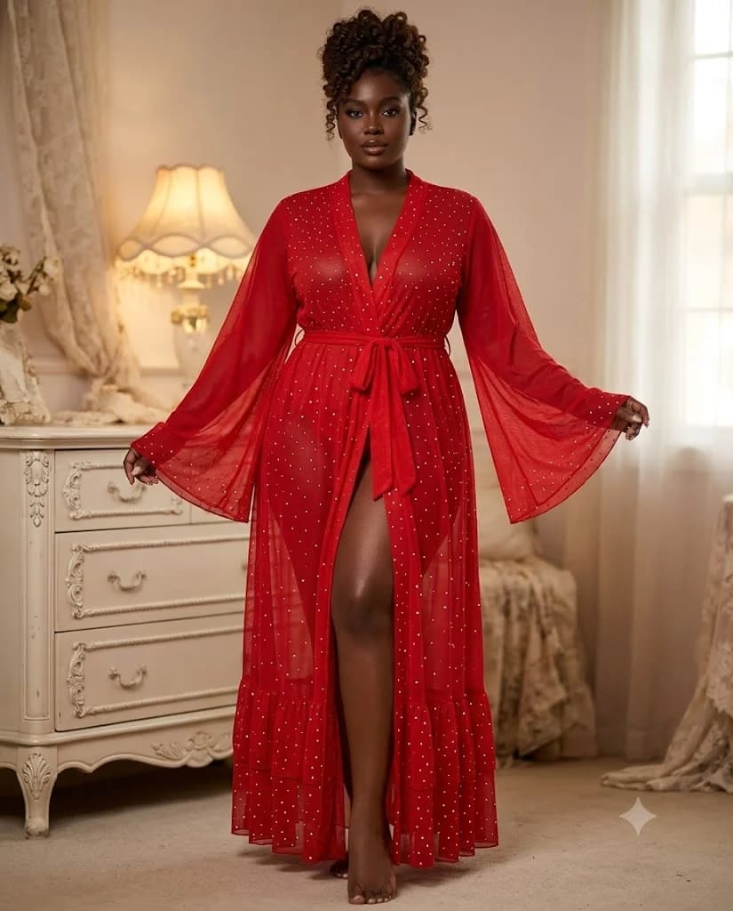 Déshabillé Kimono Long Voile Strass