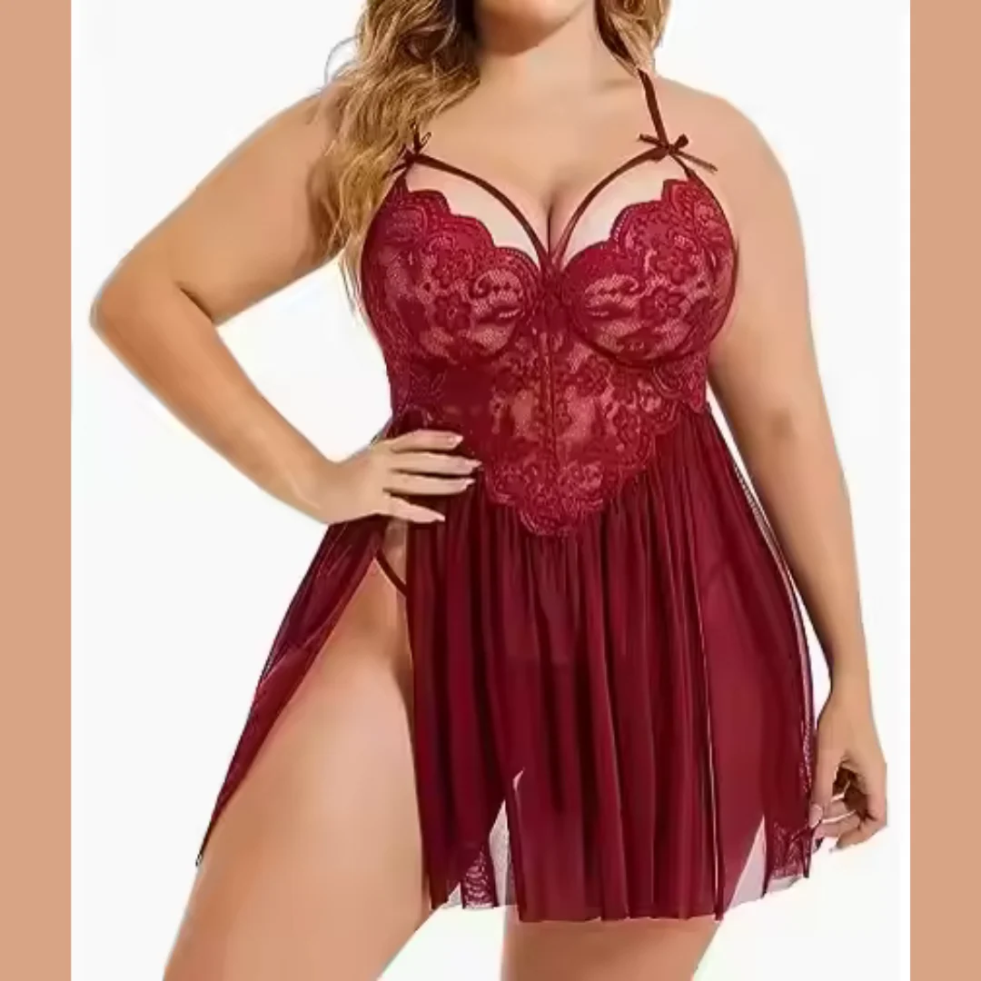 Nuisette Sexy en Dentelle & Voile Fendu – Glamour & Séduction